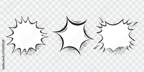 Retro empty comic speech bubbles set with black halftone shadows
