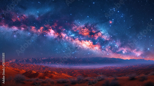 The panorama of the Galactic Center, where foggy clouds and star clusters form an exciting view of the gal