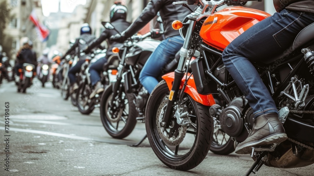 Group of motorcycles parked together on a city street during an exciting adventure trip.