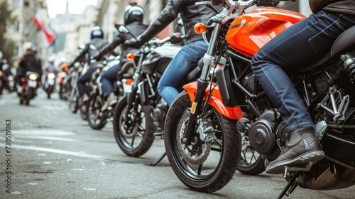 Group of motorcycles parked together on a city street during an exciting adventure trip.
