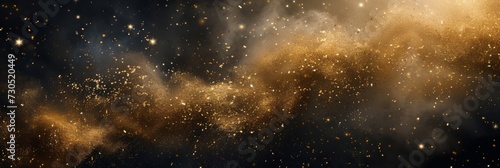Golden dust and smoke on a black background