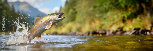 Fotomurale Rainbow trout jumping out of the water with a splash