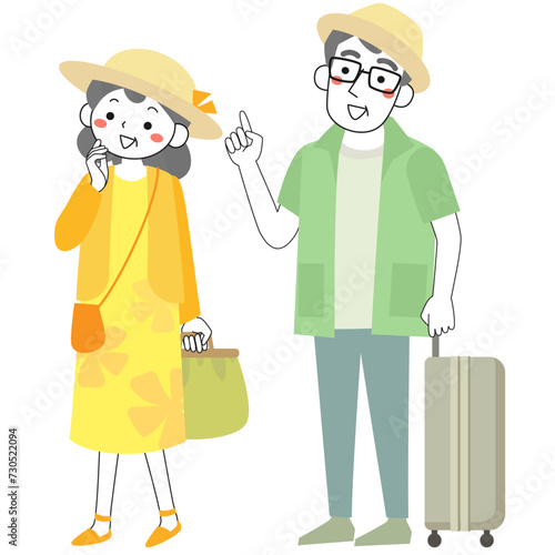 旅行に出かけるシニア夫婦