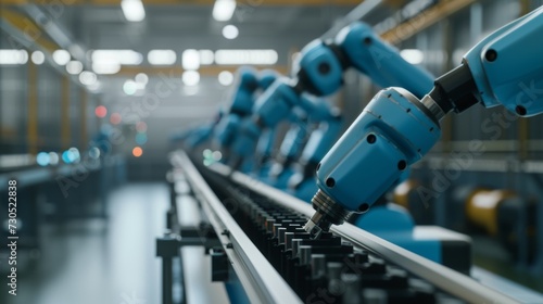 Robotic arms seamlessly integrated into the assembly line quickly and efficiently completing tasks with incredible precision.