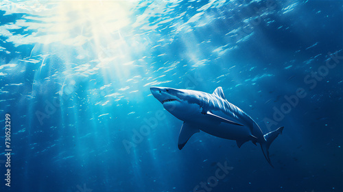 shark in the open blue sea © Maizal