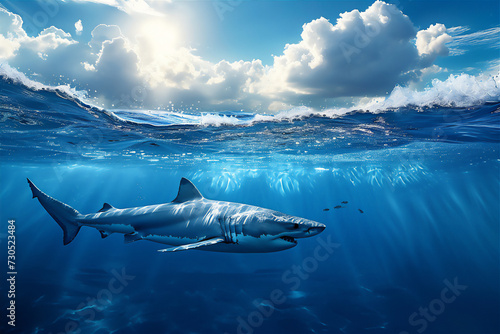 shark in the open blue sea