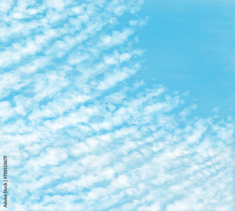 うろこ雲のリアルな水彩イラスト