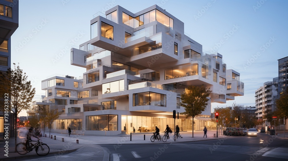 Naklejka premium Futuristic Urban Architecture: Innovative Design and Sustainable Living