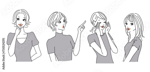 色々な表情のオシャレな女性上半身