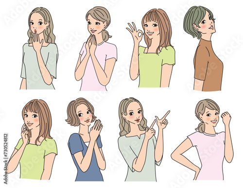 色々な表情のオシャレな女性上半身