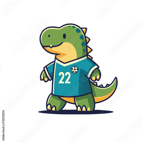 cute cartoon dinosaur playing soccer vector illustration