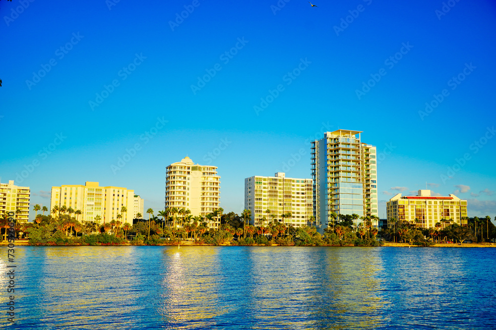 Fototapeta premium Sarasota bay harbor and bay front sun set landscape 