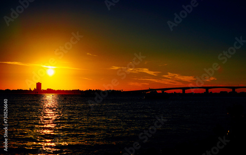 Sarasota bay harbor and bay front sun set landscape 