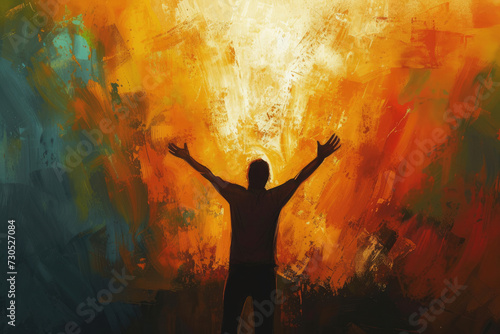 Empowerment Unleashed Inspirational Silhouette of a Person Raising Arms in Triumph Against a Fiery Sunset Backdrop