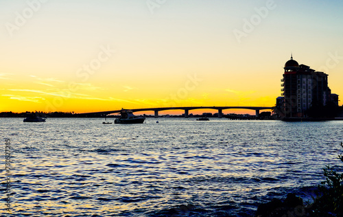 Sarasota bay harbor and bay front sun set landscape 