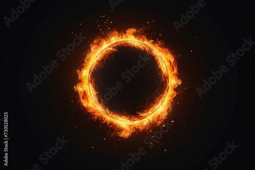 big circle with flames burning on black background