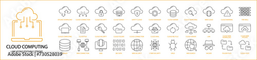 Cloud computing icons. Cloud computing icon set. Cloud computing line icons. Cloud storage icons. Vector illustration. Editable stroke.