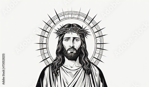 Jesus Christ with crown of thorns on white background