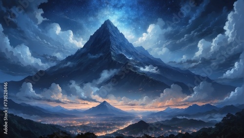 painting mountain of a night sky