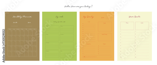 Daily, Weekly, Monthly, Yearly planner. Minimalist planner template set. Vector illustration. 