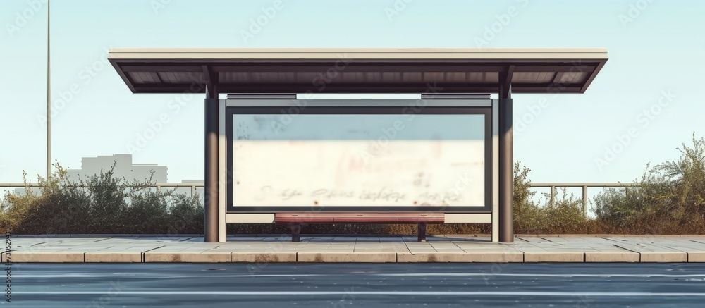 Fototapeta premium City bus stop with empty billboard for advertising.
