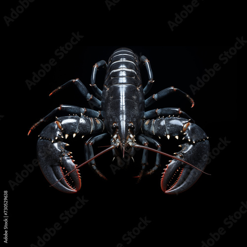 3d render of a black lobster on a black background 
