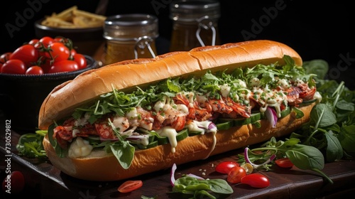 Delicious lobster rolls full of lobster meat, vegetables and melted mayonnaise