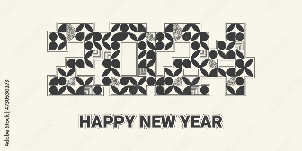 2024 geometric template. Retro abstract style numbers. Happy New Year design element for calendar, brochure, cover. Vector illustration