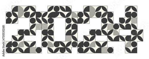 2024 geometric template. Retro abstract style numbers. Happy New Year design element for calendar, brochure, cover. Vector illustration on white background