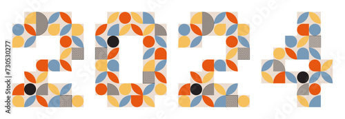 2024 geometric template. Retro abstract design numbers. Happy New Year design element for calendar. Vector illustration on white background