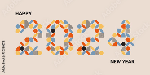 2024 geometric template calendar. Retro abstract design numbers. Happy New Year design element. Vector illustration