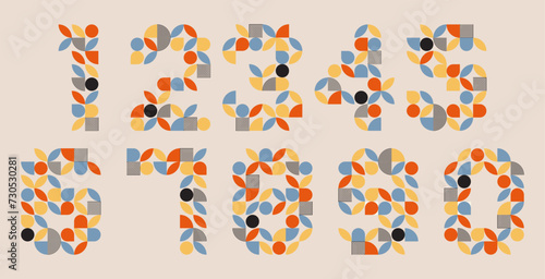 Trendy retro geometric Numbers. Vintage font in design style. Stylized typography template. Simple vector illustration