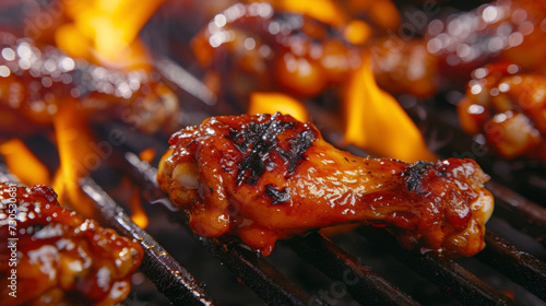 Flamekissed chicken wings with a smoky aroma and a bold kick of e on every bite perfect for summer barbecues. photo