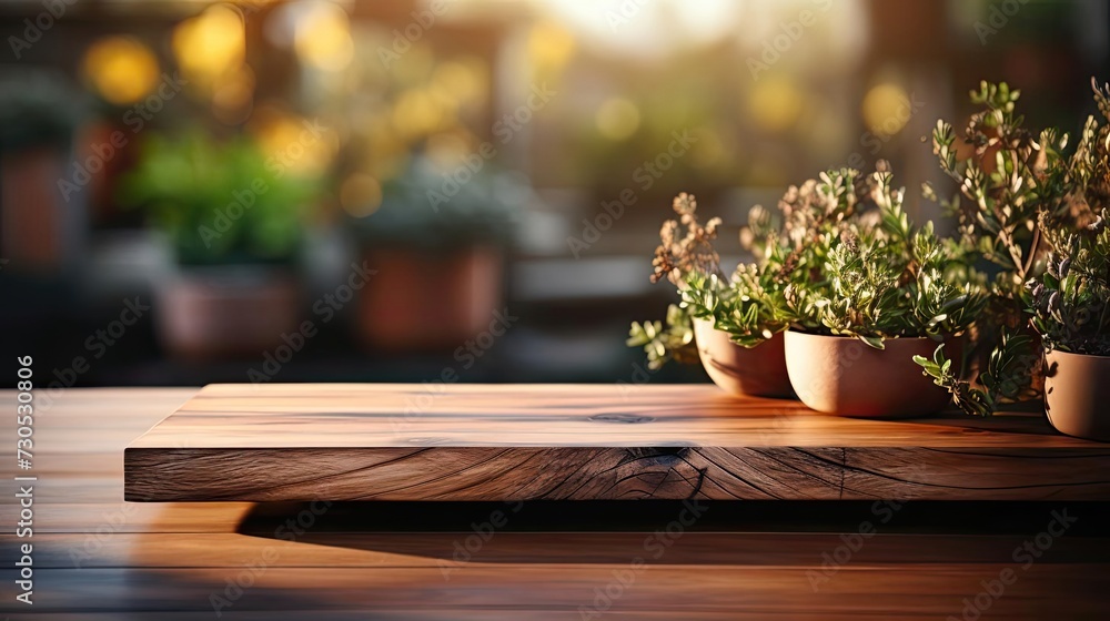 Wood podium product stand or display with cinematic light and blur background Wood podium product stand or display with cinematic light and blur background