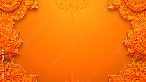 Ornate Gudi Padwa Border Design on Vibrant Orange Background, Traditional Indian Festival, Elegant Invitation Concept