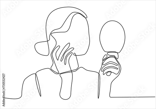 continuous line Young woman looking in the mirror at home vector illustration