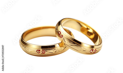 Pair of golden wedding rings on white background, Valentine day concept