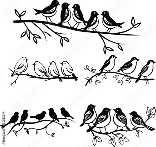 birds on branch silhouette  vector illustration 

