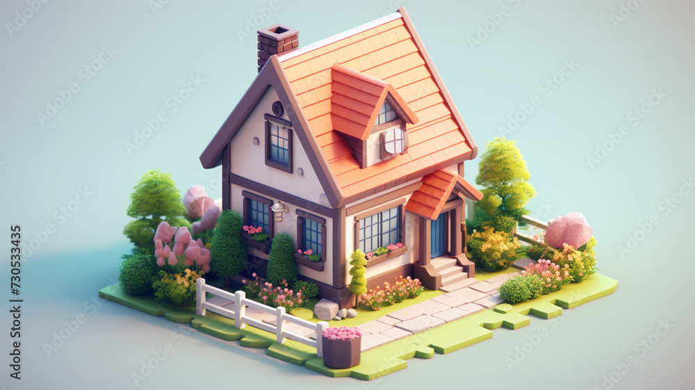 house isometric town house design. a village illustration in 3d