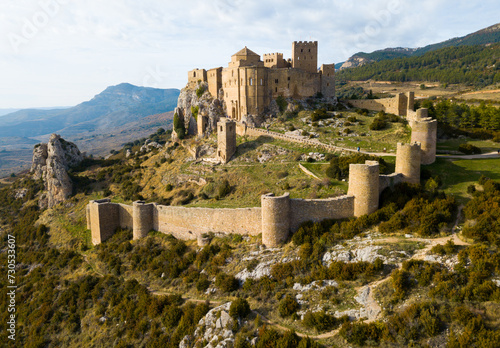 Top view of the castle Castillo de Loarre. Huesca Province. Aragon. Spain photo