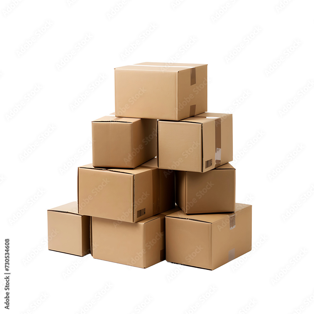 Clarity in Cartons, Transparent Background with Cutout Cardboard Boxes