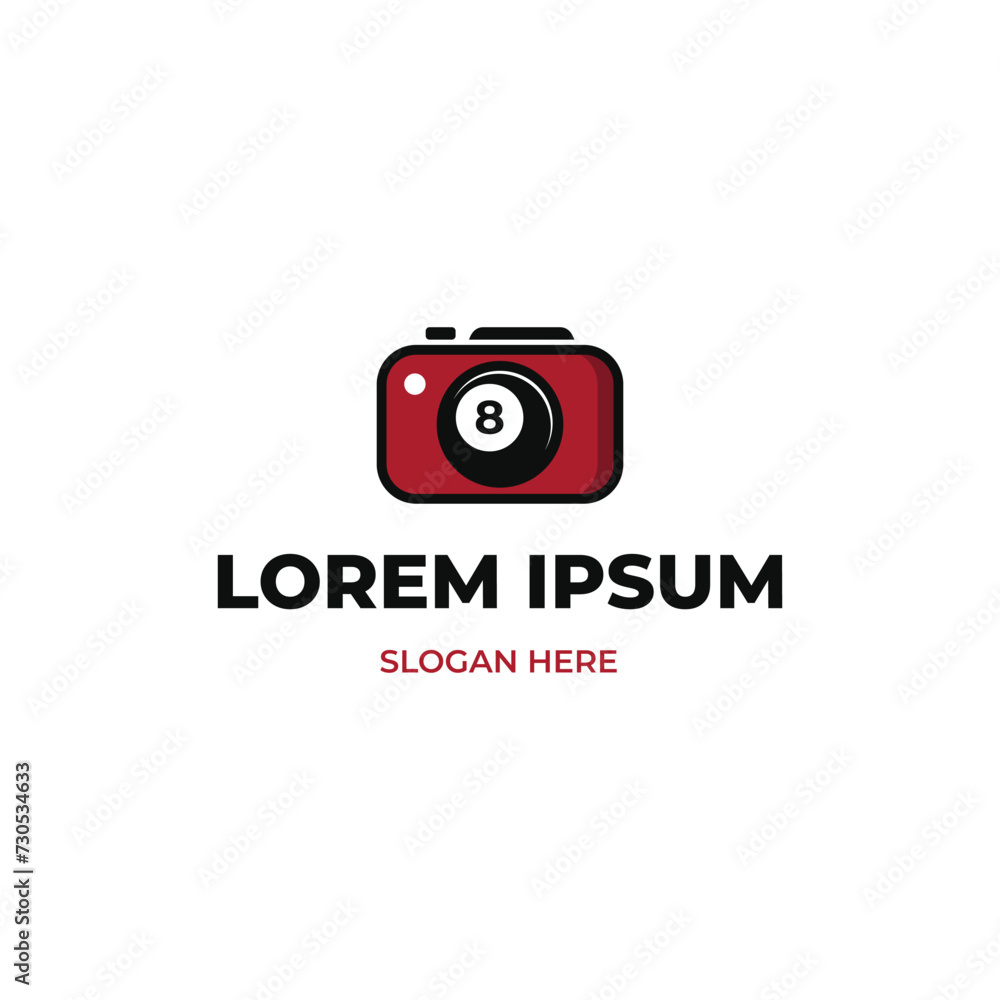 Billiard ball with camera, billiard shutter logo concept Billiard ball with camera, billiard shutter logo concept