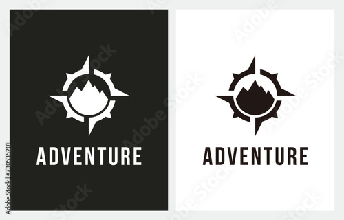 Adventure Outdoor Mountain Compass combination logo design vector icon