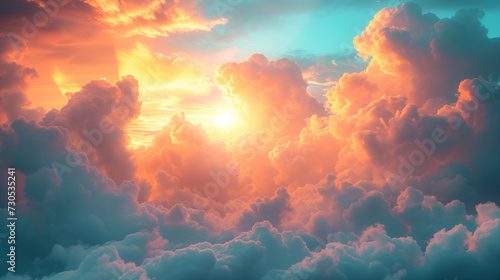 beautiful sunset sky background, Real majestic sunrise sundown sky background with gentle colorful clouds without birds  © Fokke Baarssen