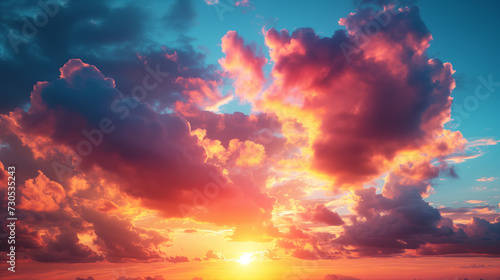 beautiful sunset sky background, Real majestic sunrise sundown sky background with colorful clouds without birds 