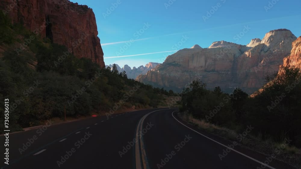 Zion National Park, beautiful landscape in Utah, North America. Scenic car drive Zion National Park, beautiful landscape in Utah, North America. Scenic car drive