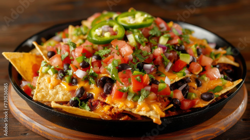 An explosion of heat and flavor these flaming nachos are topped with a fiery mix of y black beans jalapeno slices tangy pico de gallo and a drizzle of zesty chipotle lime