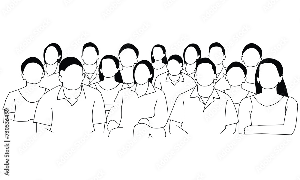 Vector illustration of people watching concert. Crowd of people watching performance black vector outline. Vector illustration of people watching concert. Crowd of people watching performance black vector outline.