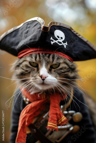 A cat pirate with an eye patch and a pirate hat © Veniamin Kraskov
