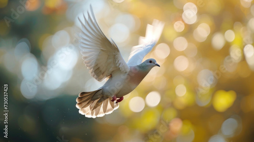 A dove soaring high, captured in mid-flight © Veniamin Kraskov